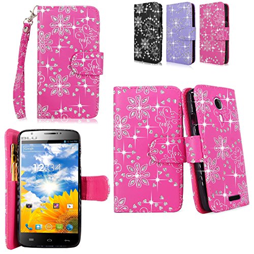 Cellularvilla Wallet Case for BLU Studio 5.0 D530 Pink Glitter Pu Leather Wallet Card Flip Open Pocket Case Cover Pouch