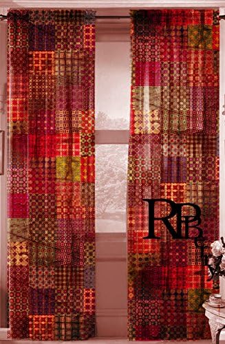 Beautiful Vintage Nostalgic Sheer Curtain Panels Patchwork Distressed Design