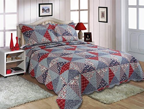 Royal Luxury 3pcs High Quality Fully Quilted printed flowers Quilts Bedspread Bed Coverlets Cover Set . (king)