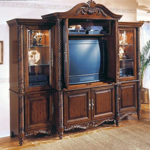 Island Cherry Entertainment Center Set 2 - Wood Furniture