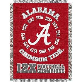 Alabama Crimson Tide NCAA National Championship Commemorative Woven Tapestry Throw (48"x60")