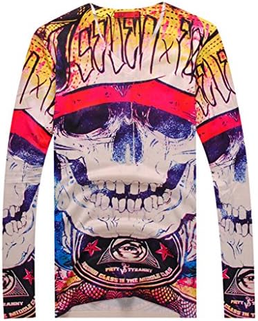 VENTELAN Men's Long Sleeve New hot Fashion Floral Basic Tunic Round Neck T-Shirt