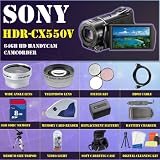 Sony HDR-CX550V 64GB HD Handycam Camcorder + HUGE ACCESSORIES PACKAGE INCLUDING EXTENDED LONG LIFE BATTERY (7500mAh - For Sony NP-FV100)+ AC/DC RAPID HOME/CAR CHARGER + WIDE ANGLE MACRO LENS + 2X TELEPHOTO + 3 PC FILTER KIT + 8GB SDHC MEMORY CARD + MEMORY CARD READER + VIDEO LIGHT + SOFT CARRYING CASE + TRIPOD & MUCH MORE !!!