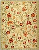 Safavieh HK716A Chelsea Collection Hand-Hooked Ivory and Green Wool Area Rug, 7-Feet 9-Inch by 9-Feet 9-Inch
