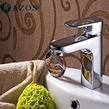 AZOS 洗面器の蛇口 黄銅製 銀色 単穴 台付 冷熱混合水栓 MPDKZ018
