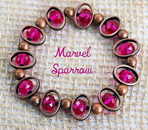 Steampunk Costume Jewelry, Copper, Hot Pink Glass Beaded Bracelet, Bellydancer, Bohemian, Fall Colors, Fuchsia, Breast Cancer