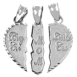 Textured Sterling Silver 3-Piece Diamond-Cut Mom and Daughters Breakable Heart Necklace Pendant (Broken, 3 Pieces)