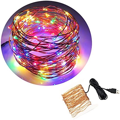 Colorful USB copper wire String Lights,HarrisonTek 39ft 5V DC 100 Bright Mini LEDs, Flexible Starry Light,Waterproof Indoor Outdoor Fairy Light for Christmas Wedding Holiday Party Decor