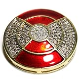 Champange and White Diamonds Pave Set 18k Yellow Gold Red Enamel Pin (T.w 1.25)