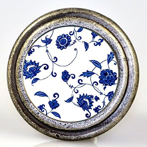 2 KNOBS Vintage Pewter w. Glass Inlay - Designer Blue Floral