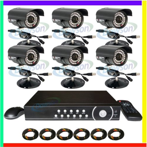 CCTV Surveillance Video System 8 Channel DVR Cameras Complete System with 6 Color CMOS 36 IR Day/Night Indoor/Outdoor Security Cameras 6x 60ft Siamese Cables and Power Adapter Unit included