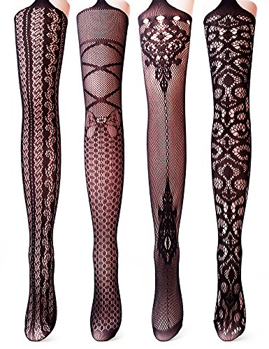 Vero Monte 4 Pairs Women's Fishnet Tights Suspender Pantyhose Stretchy Stockings