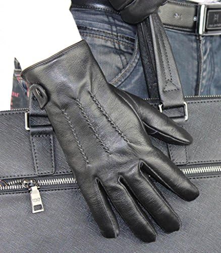 HINY Men's Classic One-Button Lambskin Leather Plush Lined Warm Winter Gloves
