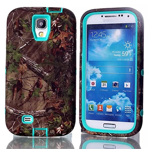 Samsung Galaxy S4 Case, LERBO Tree Camouflage Camo Hybrid Hard Soft Case Cover for Samsung Galaxy S4 i9500(Light Blue)