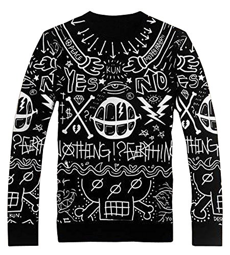 Men's Floral Skull Crew Neck Funny Slim Fit T Shirt Black