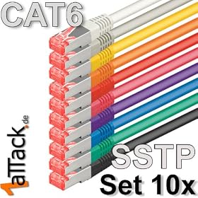 1aTTack - C�ble r�seau ethernet RJ45 CAT6 Lan - Set - SSTP - (10 couleurs 10 pi�ces) - 1 m