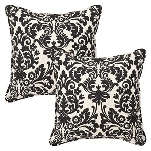 Outdoor Patio Black Floral Square Decorative Pillow - Set of 2 by 