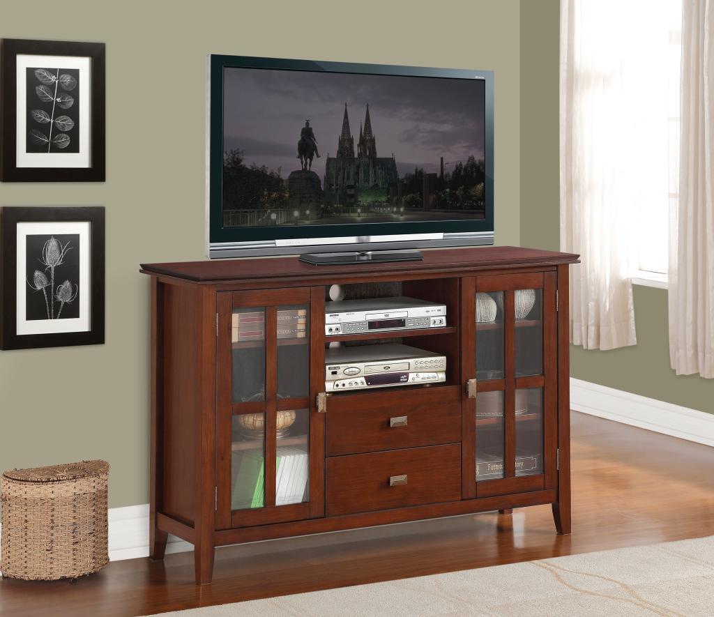 Simpli Home Artisan TV Stand, 54"W x 35"H, Medium Auburn