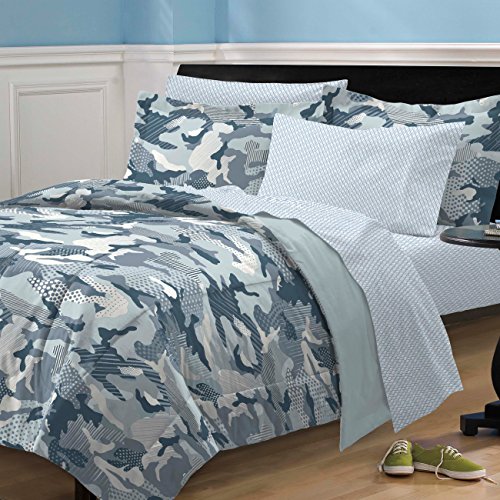 My room geo camo camouflage comforter set, blue, twin