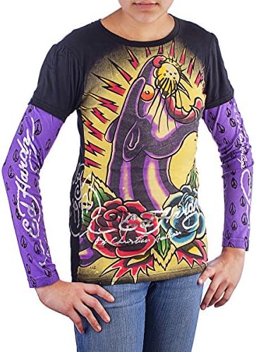 Ed Hardy Kids Unisex Long Sleeve Cap Style Graphics T-Shirt