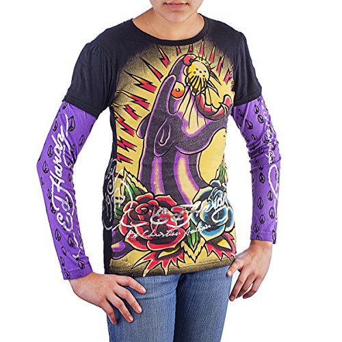 Ed Hardy Big Girls' Long Sleeve Cap Style Graphics T-Shirt