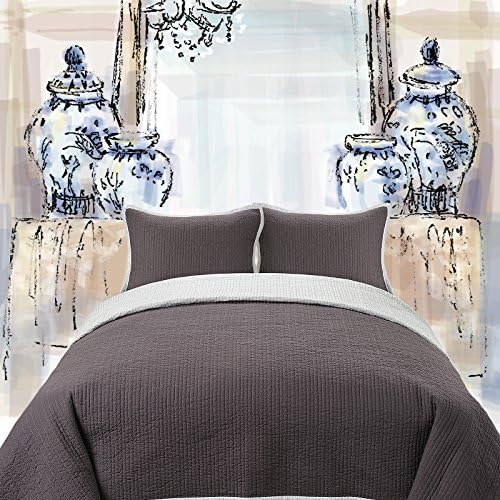 American Cotton Company Monet Reversible Full/Queen 3 Piece Bedspread/coverlet Set (Purple Brown / Off White)