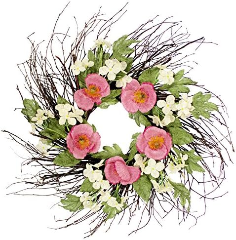 AA Floral 24" Pink Poppy and White Hydrangea Wreath