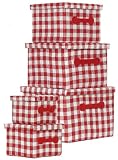 Bright Cotton Fabric Covered Nested Boxes with Leatherette Handles Large=13"x13"x13" Set of 5