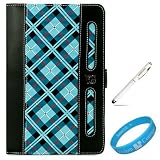 Blue Plaid Melrose Leather Protective Carrying Case with Accessory Slots for Sprint HTC EVO 4G View Tablet and HTC Flyer Wifi Tablet + Executive White Stylus Pen with Laser Pointer and LED Light + SumacLife TM Wisdom*Courage Wristband