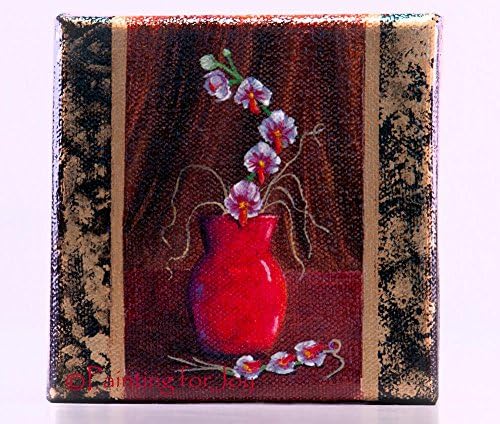 "Sensual Orchids in a Red Vase" miniature oil painting