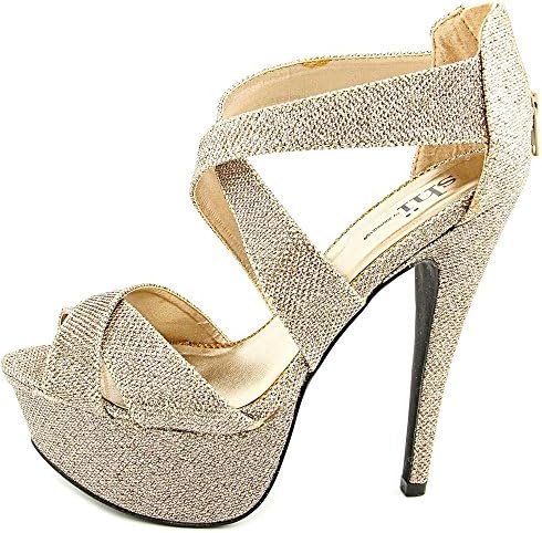 Famous Name Brand Saaz Women US 9 Gold Open Toe Platform Heel