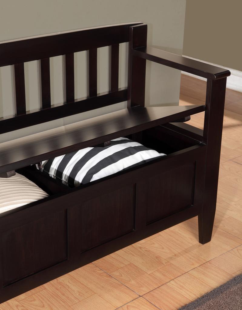 Simpli Home Brooklyn Entryway Storage Bench, 48"W, Dark