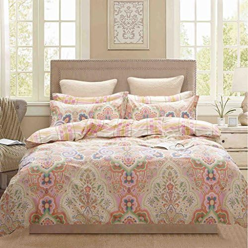 MAXIMIZE YFP-115 3-Piece Bedding Duvet Cover Set, 100% Cotton, Printed Paisley Floral Pattern, Breathable, Soft &amp; Durable - Wrinkle, Fade &amp; Stain Resistant, King