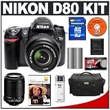 Nikon D80 10.2MP Digital SLR Camera with 18-55mm & 55-200mm DX VR Zoom-Nikkor Lenses + Instructional DVD + 8GB Card + EN-EL3e Battery + Nikon Case