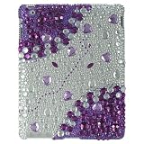 Apple iPAD i-Pad 2 II 2nd Generation 3G, Wifi Model 16GB 32GB 64GB Tablet Slate Premium Full Diamond Crystals Bling Protective Case Cover Silver with Purple Love Hearts Gemstones Design + High Quality Screen Protector