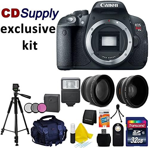 Canon EOS Rebel T5i 18.0 MP CMOS Digital Camera with Full HD Video (Body Only) + Tele & Wide Angle Lenses for 58mm + Photo & Video High Quality Tripod + 58 MM 3 piece Filter Kit + External Flash + High Quality SLR Case + 24GB Memory + Wireless Camera Remote + Hi Speed SD USB Card Reader + CD Supply Deluxe Accessory Bundle
