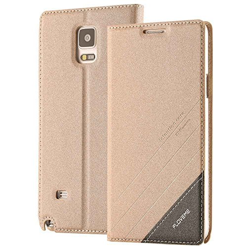 Samsung Galaxy S6 edge Case, FLOVEME [ Kickstand Feature ] Premium PU Leather with Card Holder Magnetic Cover for Samsung Galaxy S6 edge, Gold