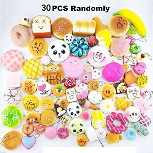 Kawaii Squishies Medium Mini Soft Squishy Random 30pcs Panda/Bread/Buns/Rilakkuma/Chocolate Bar Phone Straps