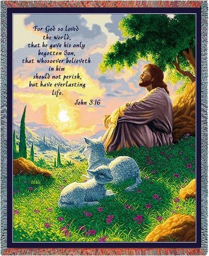 John 3:16 Green Throw - 70 x 53 Blanket/Throw