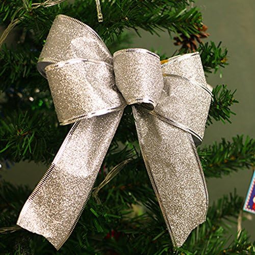 Miaoben Bow for Wreath Decorations Gifts&amp;Presents Wrapping Hanging Door Decor with Wire (silver)