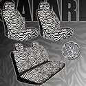 New Premium Grade 11 Pieces Zebra Print Low Back Front Car Seat and Rear Bench Cover with Head Rest Cover Set