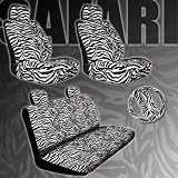 New Premium Grade 11 Pieces Zebra Print Low Back Front Car Seat and Rear Bench Cover with Head Rest Cover Set