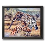 African Elephant Zebra Giraffe Animal Wildlife Home Decor Wall Picture Black Framed Art Print