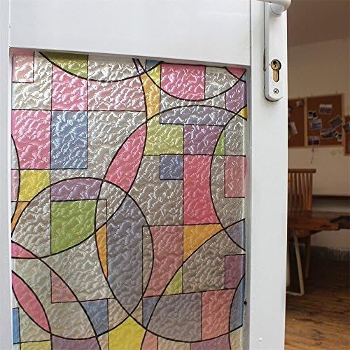 Geometric Pattern Stained Glass Self Adhesive Window Film Privacy Static Cling Film Uv Filtering 45cm*200cm((17.7 inches by 78.7 inches)