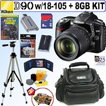 Nikon D90 DX 12.3MP Digital SLR Camera with 18-105mm f/3.5-5.6G ED AF-S VR DX Nikkor Zoom Lens + 8GB Deluxe Accessory Kit