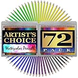 Watercolor Pencils - HUGE 72 PACK - 7 Inch Water Soulble HIGH QUALITY Colored Pencils - BONUS Watercolor Paint Brush Included - Carrying Case Included - Perfect Set for Technical Water Color Drawing