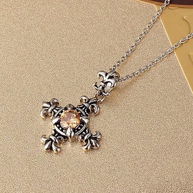 PlusMinus 316L Stainless Steel Vintage Anchor Yellow Crystal Pendant Necklace For women + Gift Box
