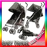 NEW BUGGY STROLLER PUSHCHAIR WITH LARGE SUN CANOPY HOOD - ZETA VOOOM - Black with Rain Cover
