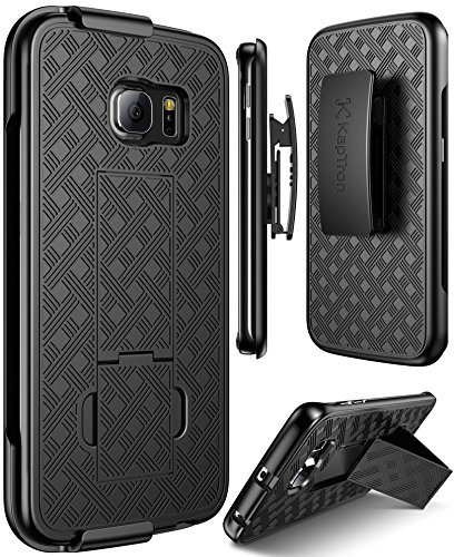 S6 Edge case, Kaptron (TM) Galaxy S6 Edge Hybrid Dual Layer Combo Armor Defender Protective Kickstand Holster case with Locking Belt Swivel Clip for Samsung Galaxy S6 Edge (Black)