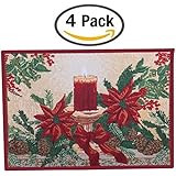 Decorative Poinsettias and Candles Christmas Holiday Tapestry Placemats 13" X 19" Set of 4